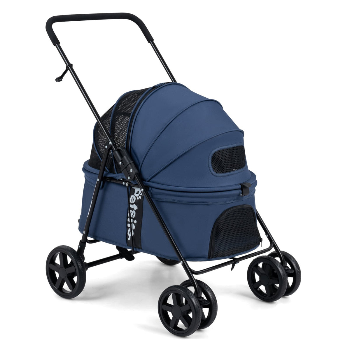 Pet Stroller for Small Medium Dogs Foldable with One-Step Rear Brake and Canopy-Navy