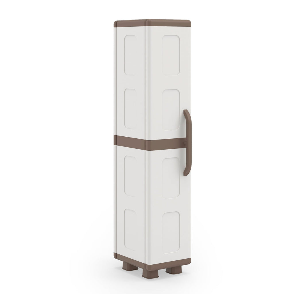 Plastic Kitchen Pantry with 4 Adjustable Shelves and Single Door for Living Room and Kitchen-Beige