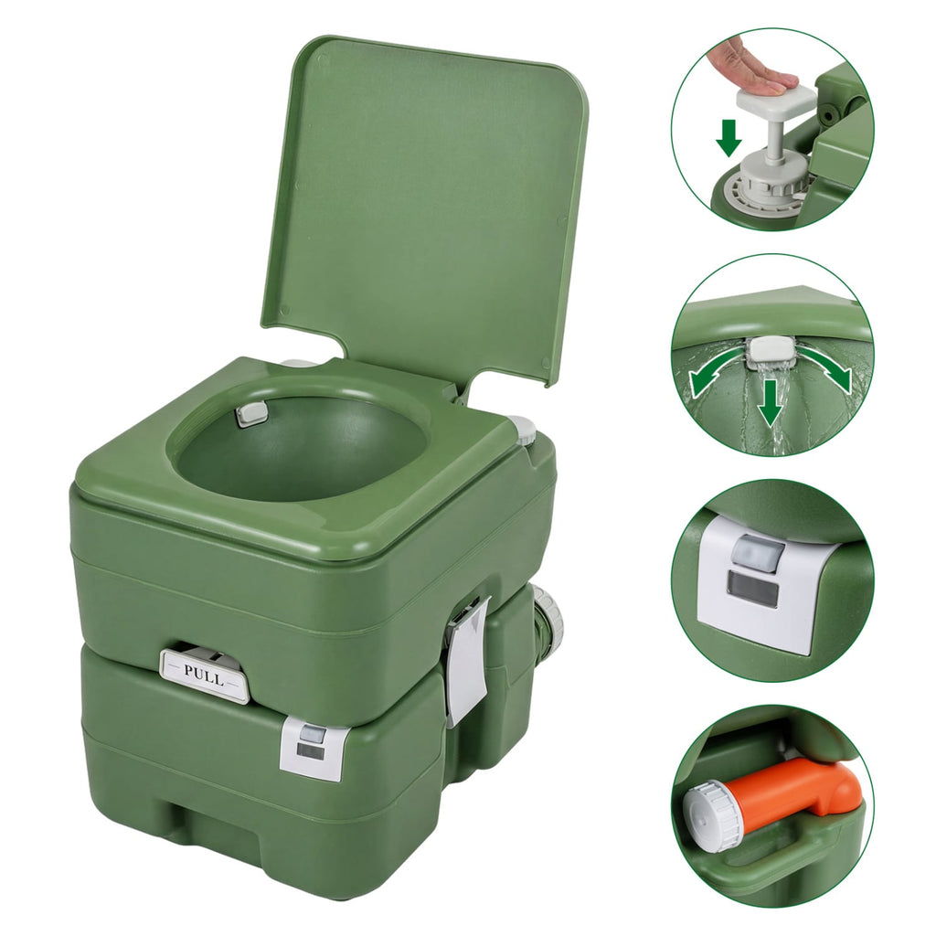 Portable Camping Toilet Porta Potty with Level Indicator and 22 L Detachable Waste Tank-Green