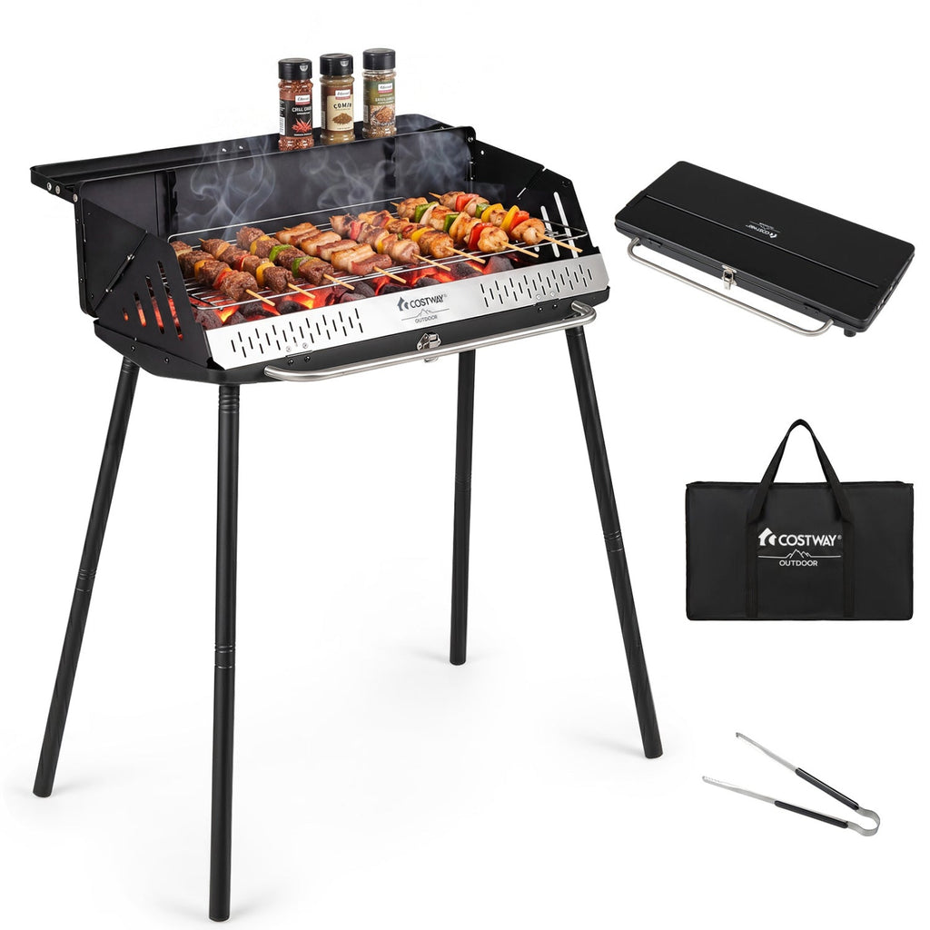 Portable Charcoal Grill with Detachable Legs, Adjustable Grate and Carrying Bag
