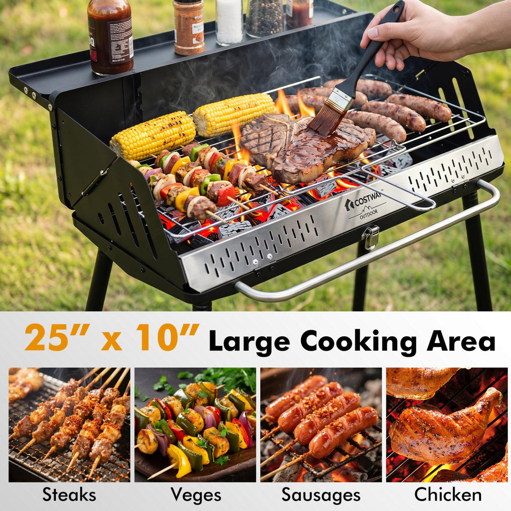 Portable Charcoal Grill with Detachable Legs, Adjustable Grate and Carrying Bag