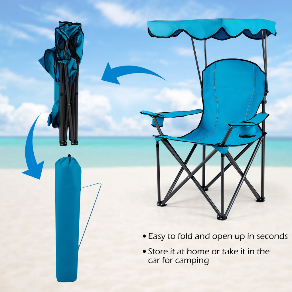 Portable Folding Beach Canopy Chair with Cup Holders-Light Blue