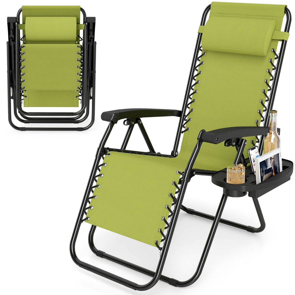 Portable Zero Gravity Chairs with Cup Holder Trays and Backrest-Green