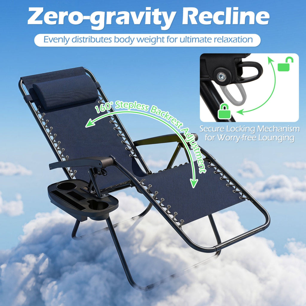 Portable Zero Gravity Chairs with Cup Holder Trays and Backrest-Navy