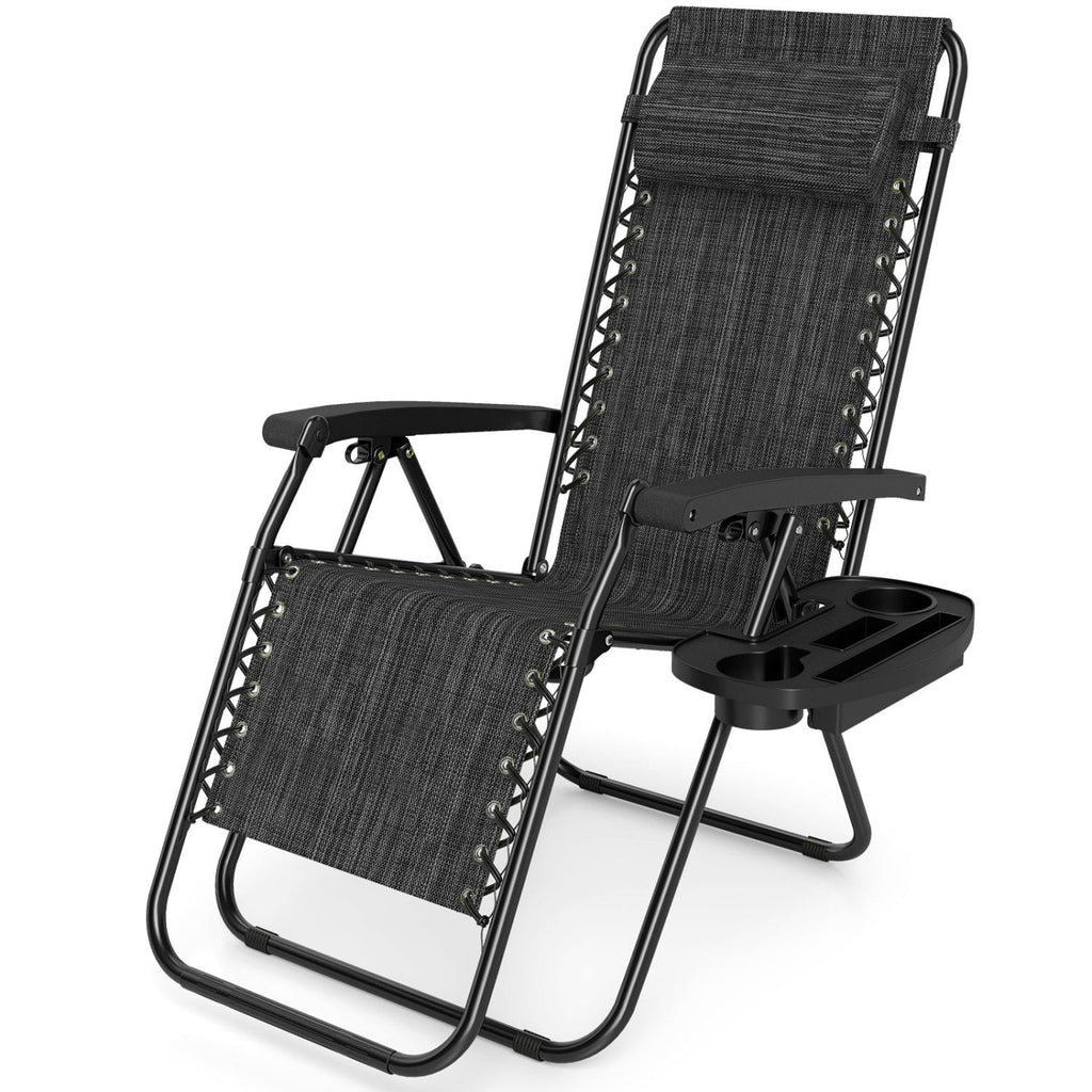 Portable Zero Gravity Chairs with Cup Holder Trays and Backrest Set of 2-Gray