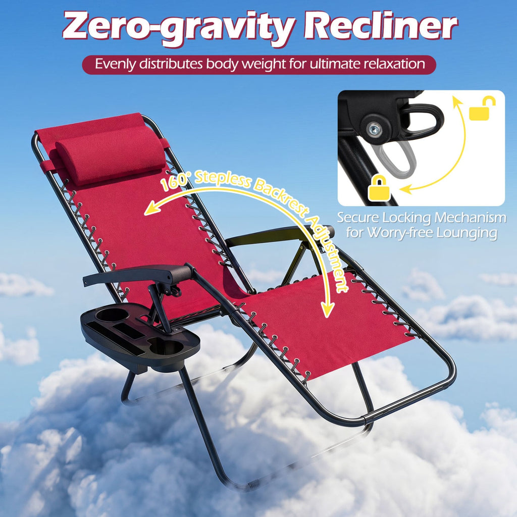 Portable Zero Gravity Chairs with Cup Holder Trays and Backrest-Red
