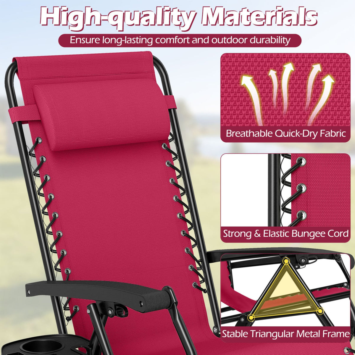 Portable Zero Gravity Chairs with Cup Holder Trays and Backrest-Red