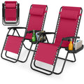 Portable Zero Gravity Chairs with Cup Holder Trays and Backrest Set of 2-Red