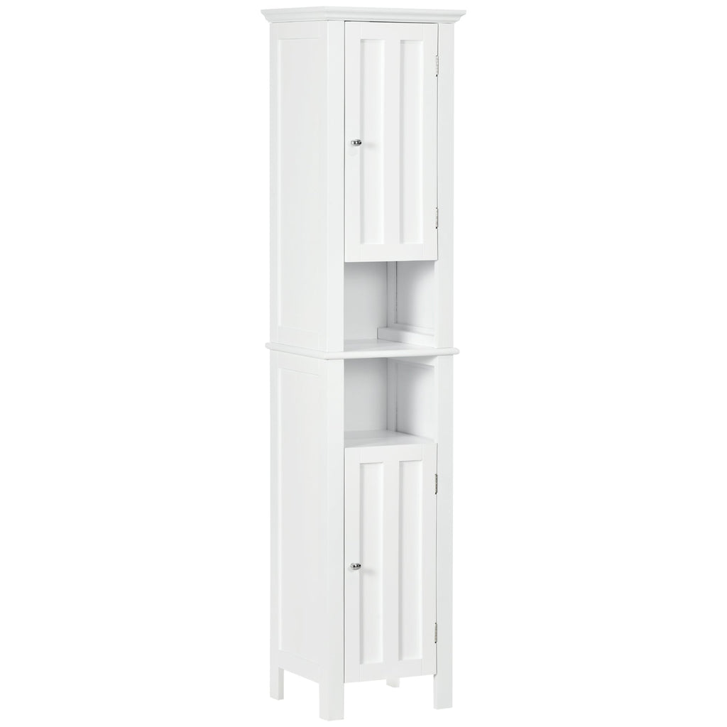 Bathroom Cabinet, Freestanding Linen Cabinet with Open Shelves, 13.8" x 11.8" x 62.4", White