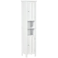Bathroom Cabinet, Freestanding Linen Cabinet with Open Shelves, 13.8" x 11.8" x 62.4", White