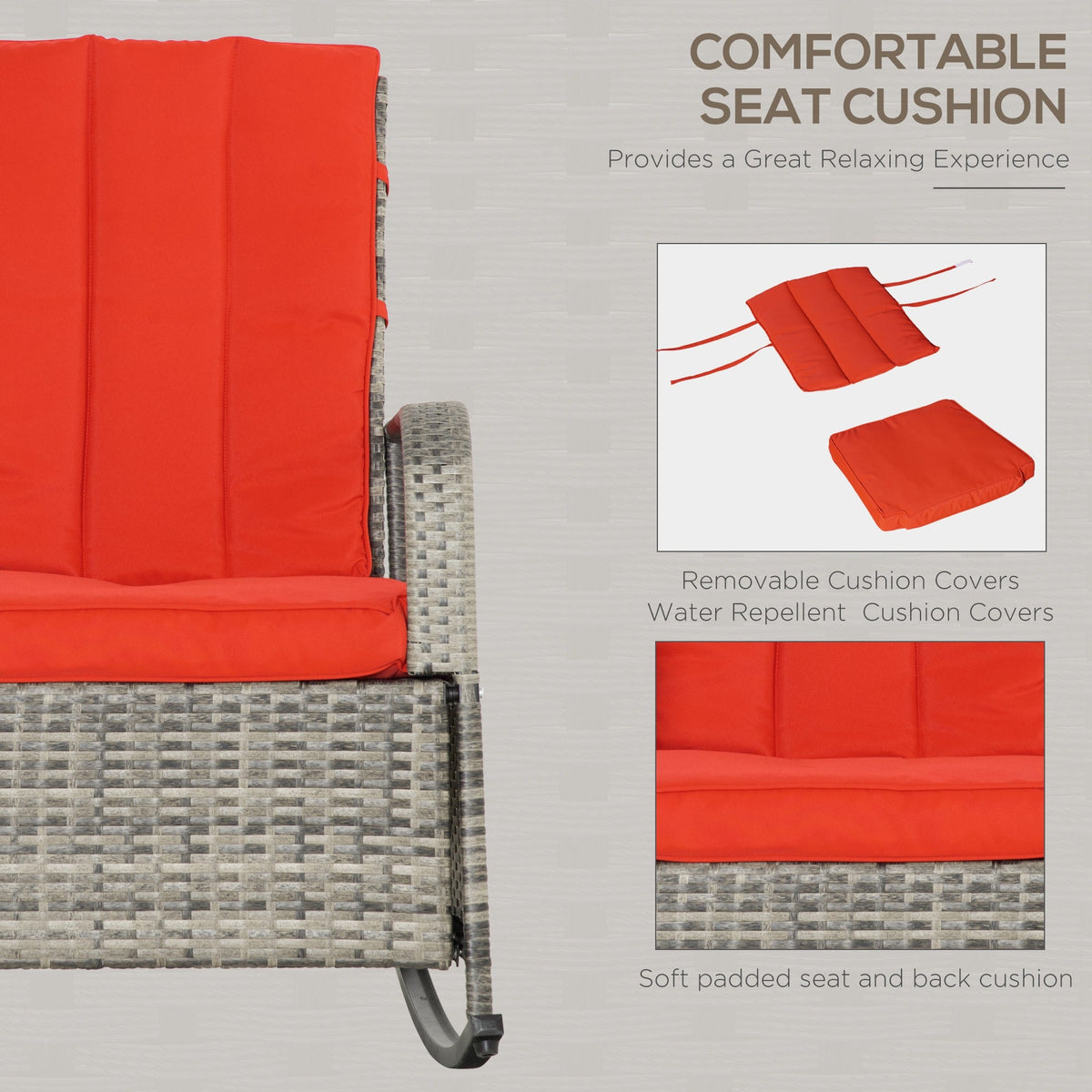 Outdoor Wicker Rocking Chair with Cushion, Patio PE Rattan Recliner Chair with Adjustable Footrest, Armrests, Dark Blue