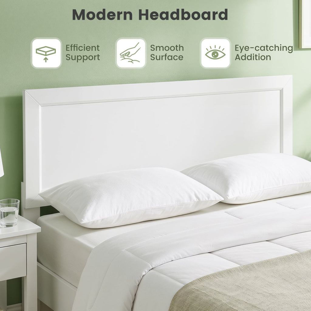 Queen Wood Platform Bed with Mid Century Headboard and 6 Inch Clearance, White