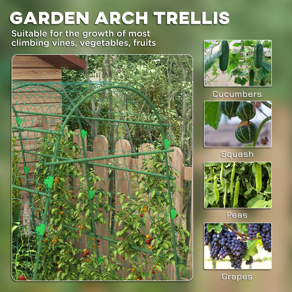Arched Garden Trellis w/ Climbing Net Metal Cucumber Plant Trellis A-Frame for Climbing Plants 57" x 66" x 81"