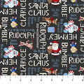 Rudolph the Red Nosed Reideer - Northcott Fabrics - Phrases Charcoal - RD1006-96