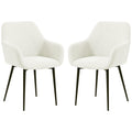 Dining Chairs Set of 2, Velvet-look Fabric Upholstered Kitchen Chairs with Backrest, Armrests and Steel Legs, Cream White