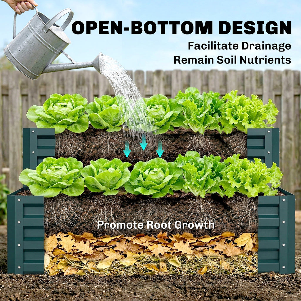 2 Tier Raised Garden Bed, 47" x 40" x 23" Galvanized Steel Planter Box for Vegetables, Flowers, and Herbs, Dark Grey