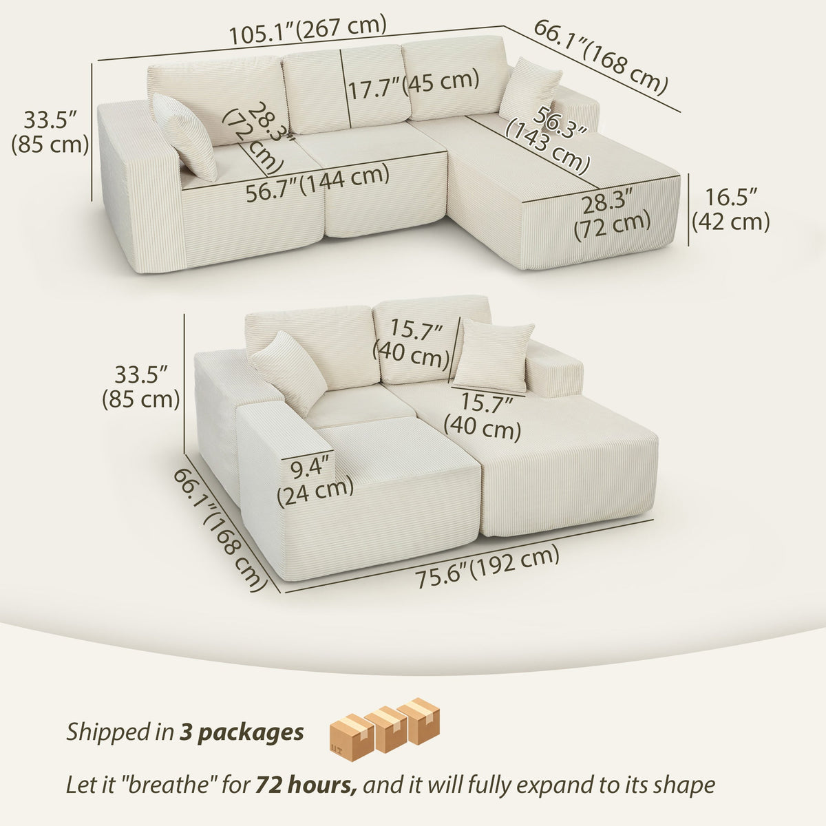 2-in-1 Modular Sectional Sofa, Boneless L Shaped Couch Sofa Bed, Dark Grey