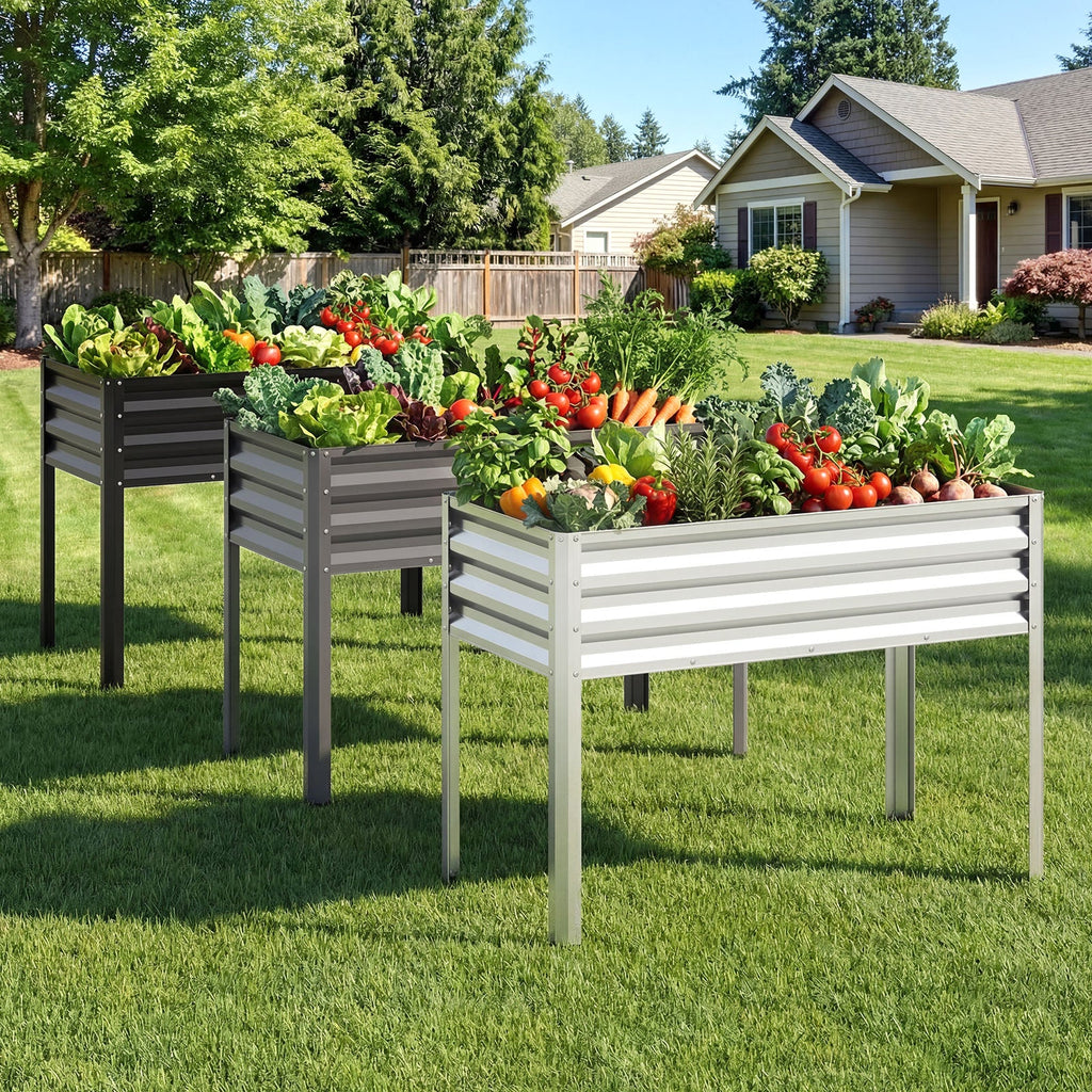 Raised Garden Bed Set of 2 Electro-Coating Metal Large Elevated Planter Box-Black