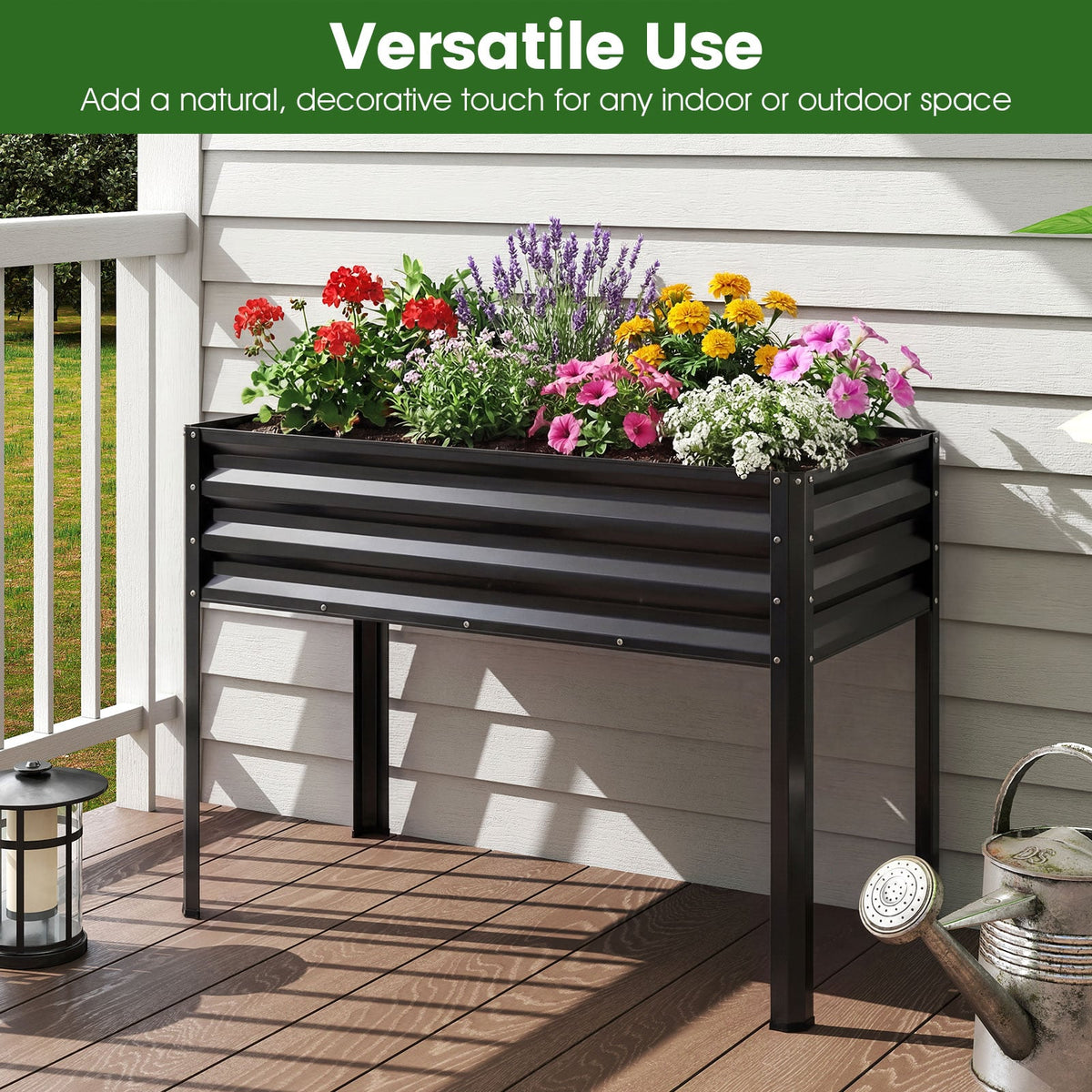 Raised Garden Bed Set of 2 Electro-Coating Metal Large Elevated Planter Box-Black