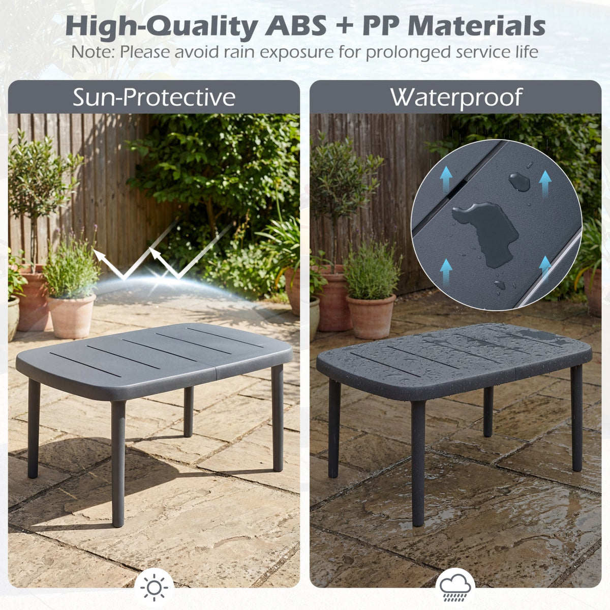 Rectangular Patio Storage Side Table with Aluminum Alloy Rods for Poolside-Gray