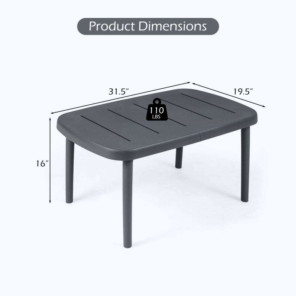 Rectangular Patio Storage Side Table with Aluminum Alloy Rods for Poolside-Gray