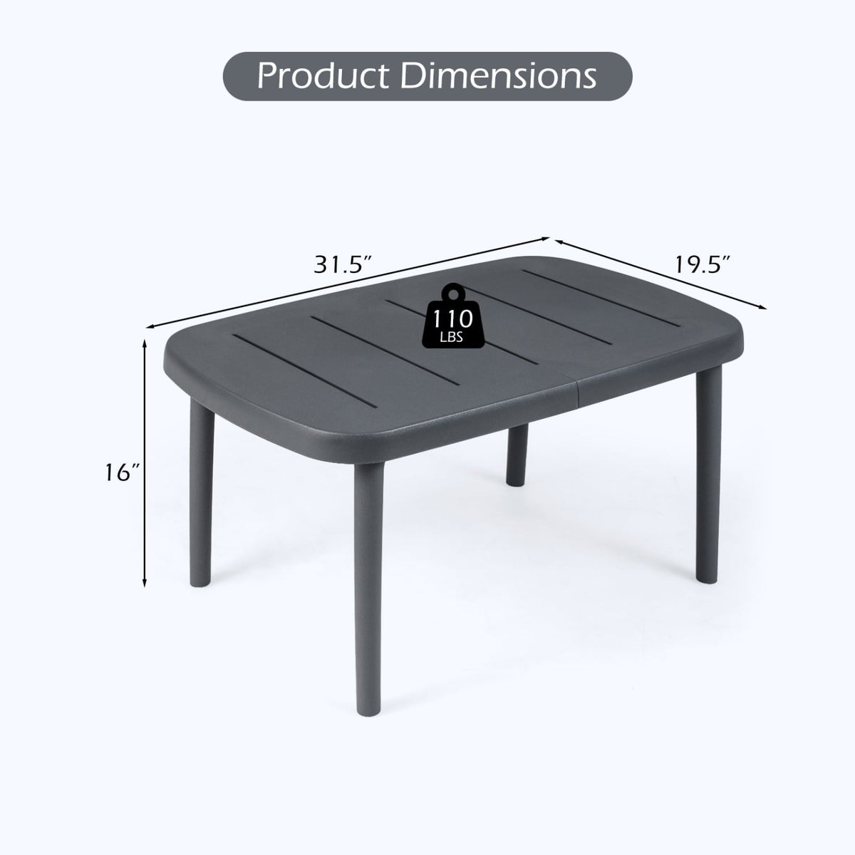 Rectangular Patio Storage Side Table with Aluminum Alloy Rods for Poolside-Gray