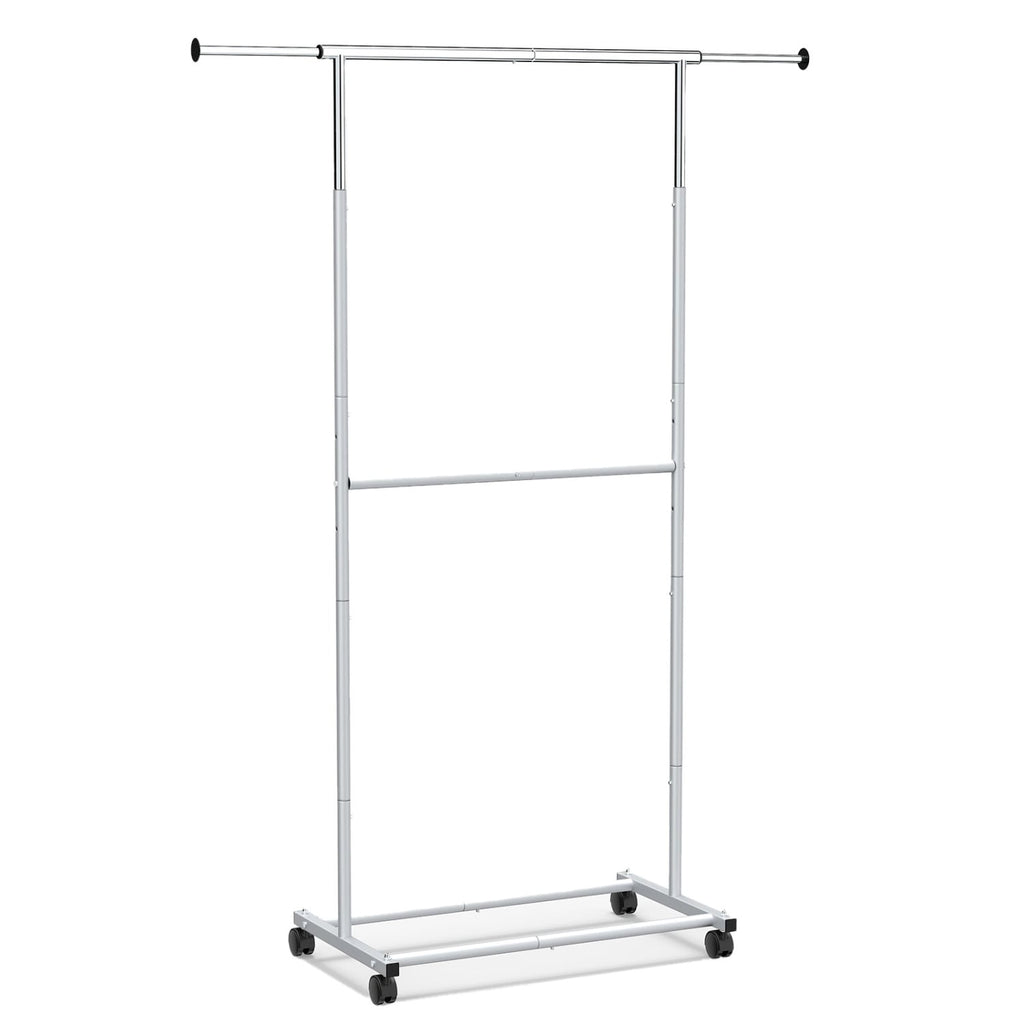 Rolling Clothes Rack Double-Rod Extendable Garment Stand for Hanging Clothes