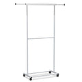 Rolling Clothes Rack Double-Rod Extendable Garment Stand for Hanging Clothes