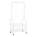 Rolling Metal Clothes Rack with Hanging Rod and Storage Basket-White
