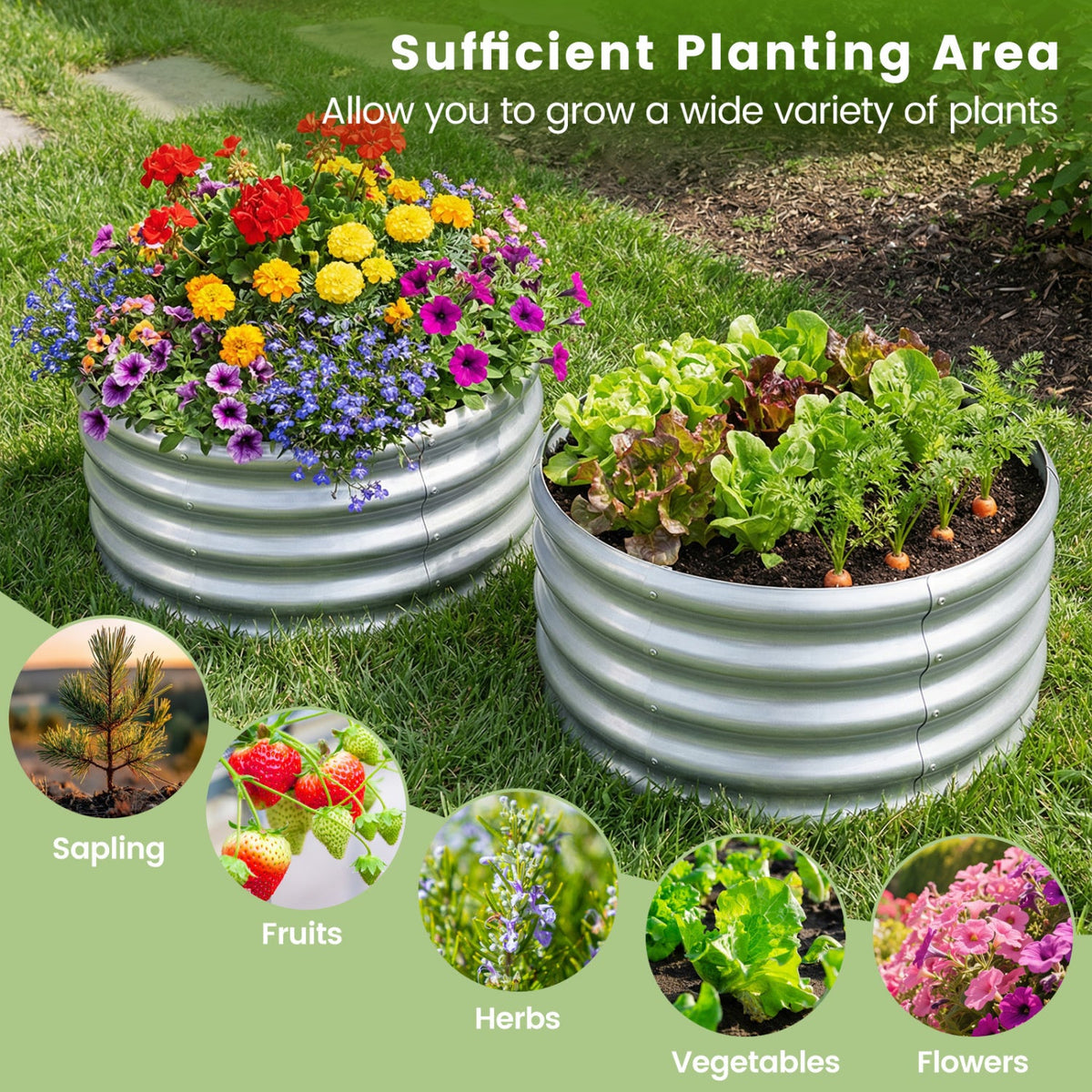 Round Galvanized Raised Garden Bed with Open-Ended Base-S