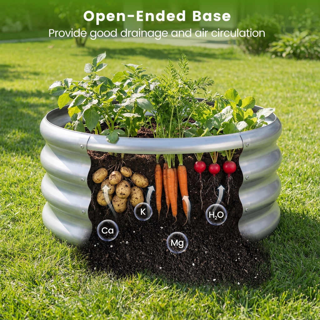 Round Galvanized Raised Garden Bed with Open-Ended Base-S