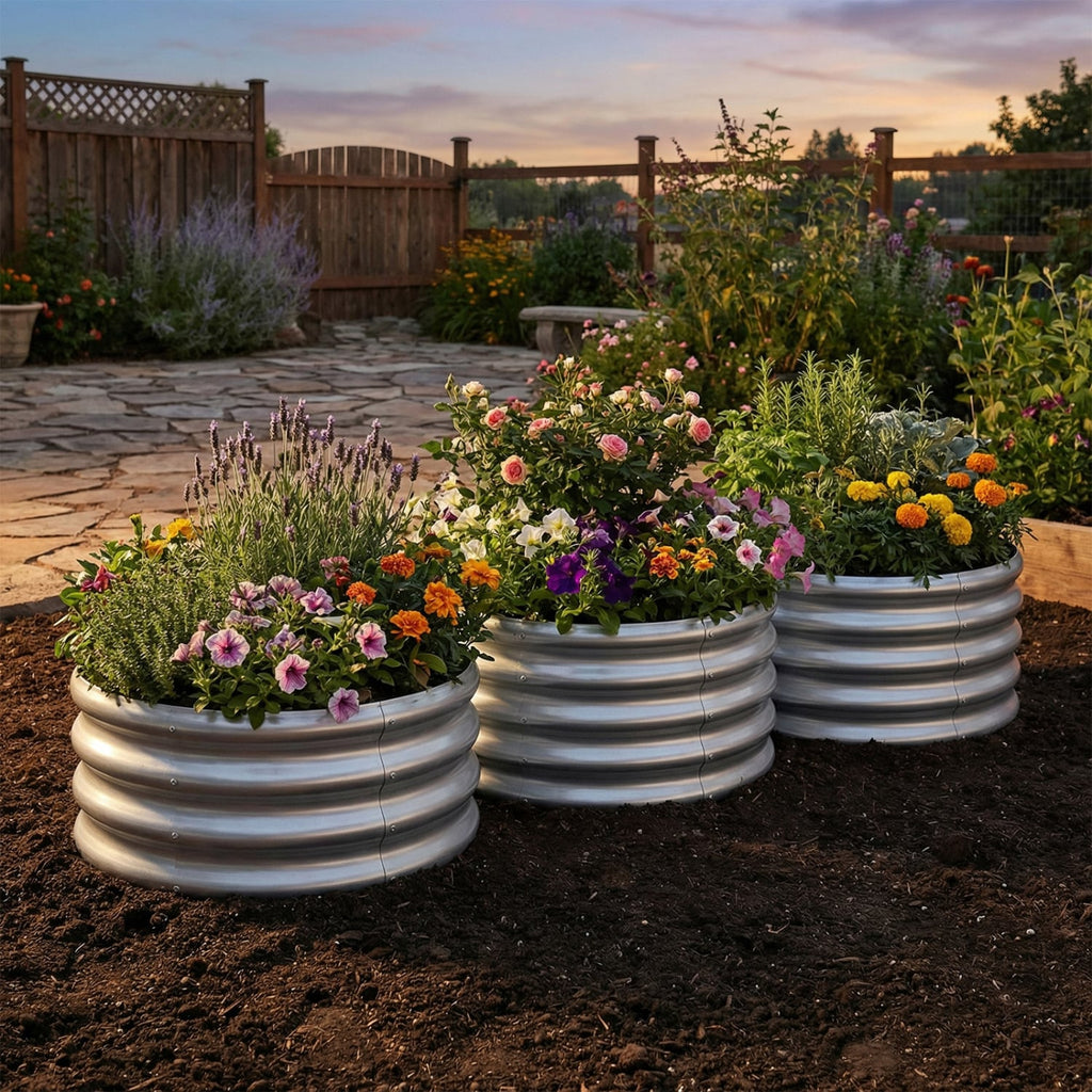 Round Galvanized Raised Garden Bed with Open-Ended Base-S