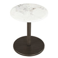 Round Marble Side Table Pedestal End Table with Stone Finish and Wooden-Black & White