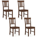 Set of 4 High Slat Back Dining Chairs, Brown Rubber Wood with Recessed Wooden Seats