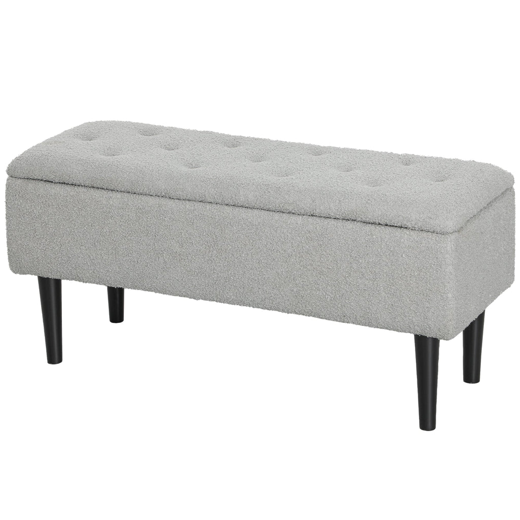 Modern Storage Bench, Ottoman with Storage and Lamb's Wool Upholstery for Living Room, Bedroom, Black