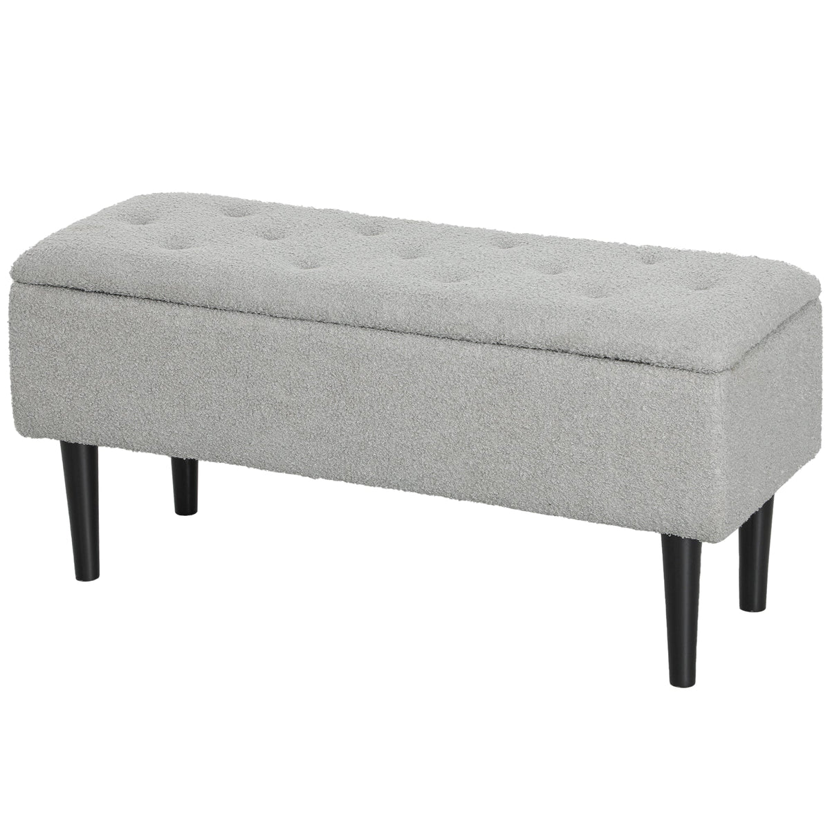 Modern Storage Bench, Ottoman with Storage and Lamb's Wool Upholstery for Living Room, Bedroom, Black