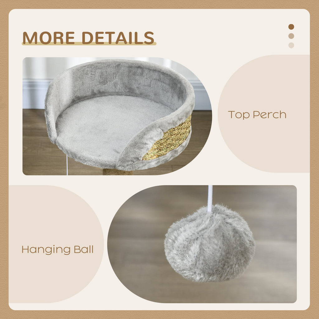 Cat Tree with Scratching Post, Toy Ball, Perch, Small Cat Tower for Indoor Cats - 16" x 16" x 19", Beige