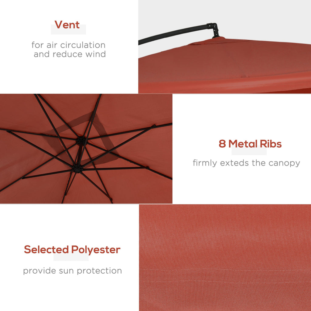 Offset Patio Umbrella with Net and Umbrella Base, Adjustable Cantilever Canopy with Cross Base, Weight Plates and 8 Ribs for Backyard, Poolside, Garden, Wine Red