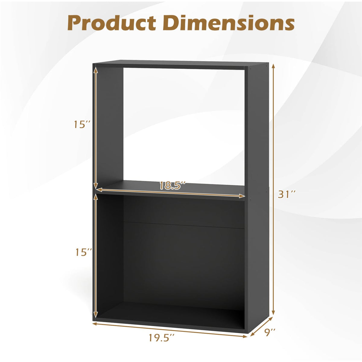 Set of 2 3-Tier Bookshelf with Open Storage Compartment and Freestanding Display Shelf-Black