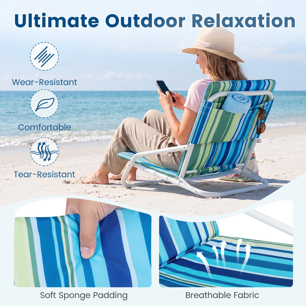 Set of 2 Folding Beach Chairs with Sponge Padded Seat for Camping-Color