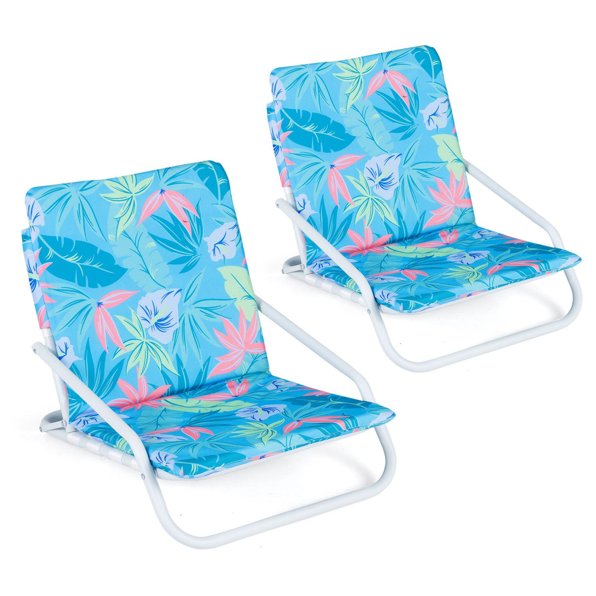 Set of 2 Folding Beach Chairs with Sponge Padded Seat for Camping-Navy