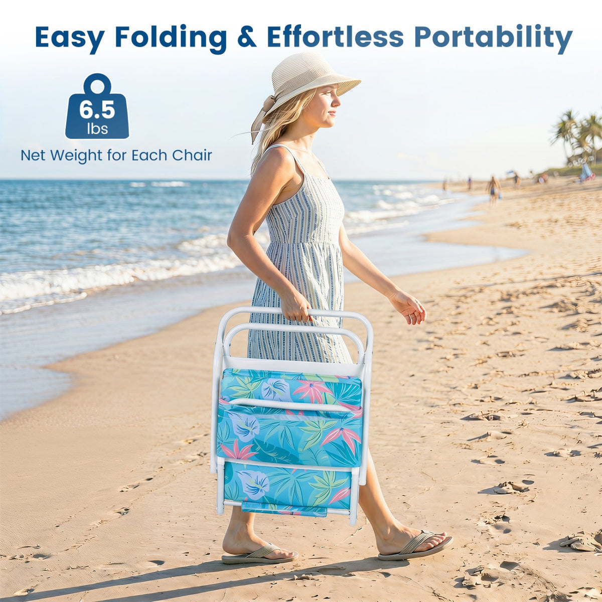 Set of 2 Folding Beach Chairs with Sponge Padded Seat for Camping-Navy