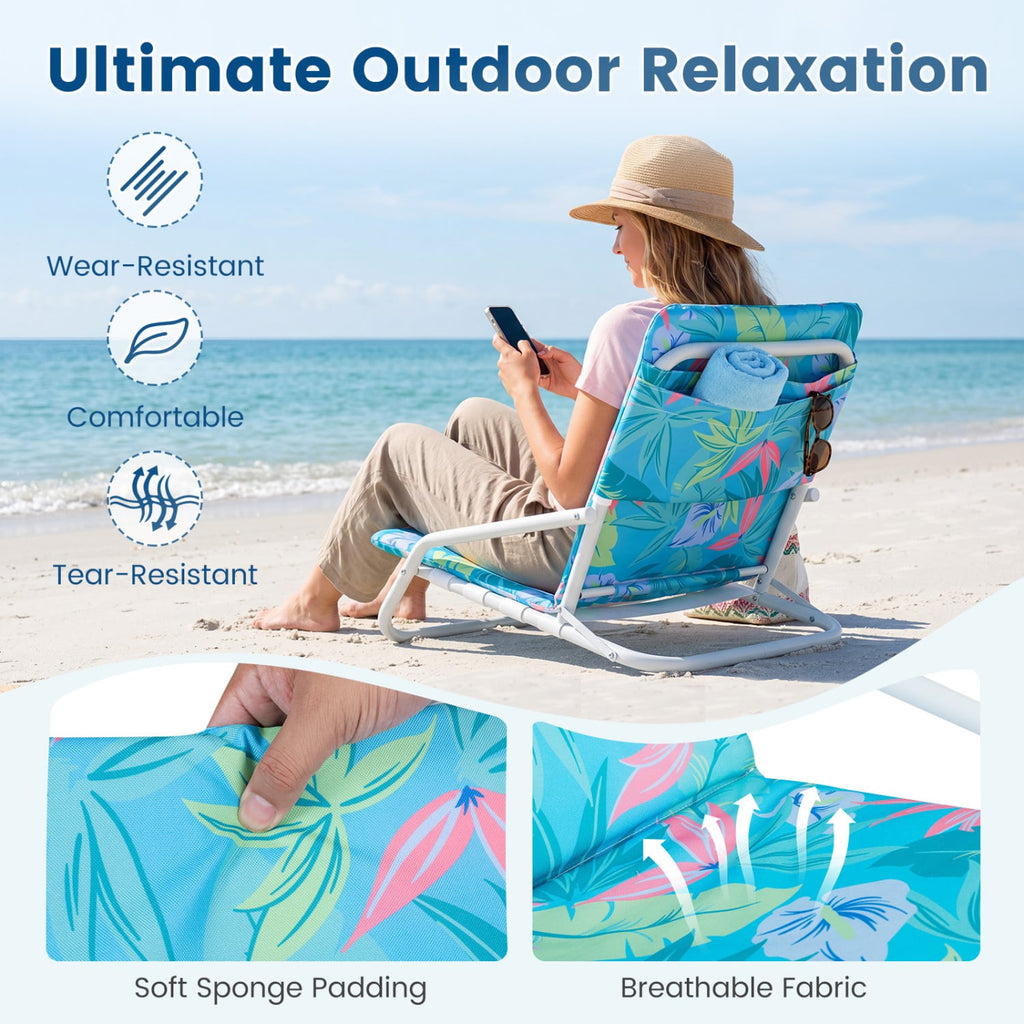 Set of 2 Folding Beach Chairs with Sponge Padded Seat for Camping-Navy