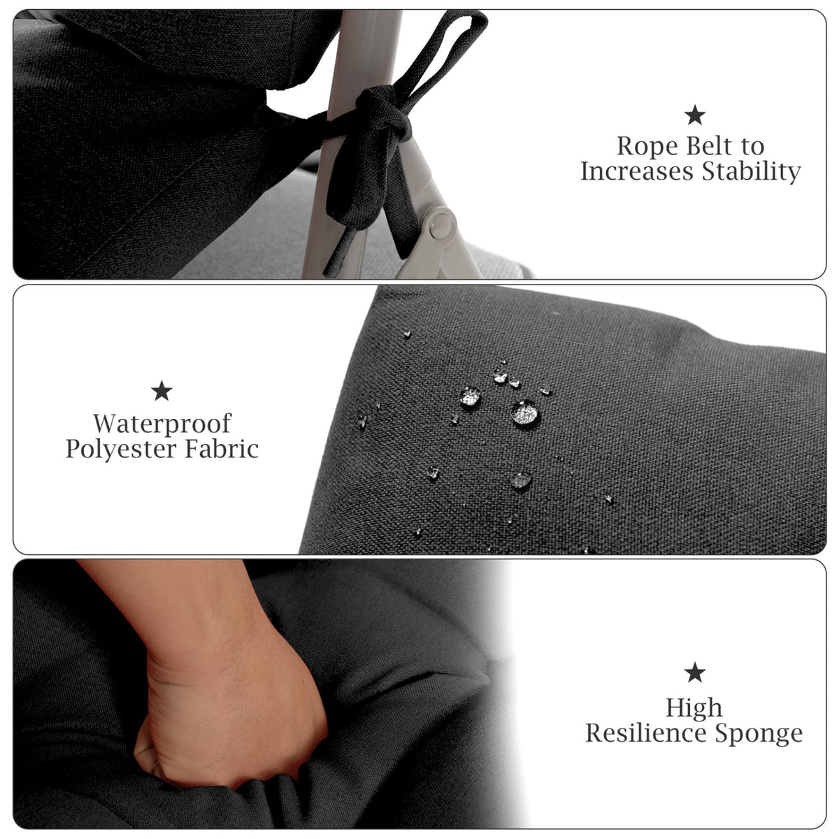 Set of 2 High Back Chair Cushion with Adjustable Height-Black