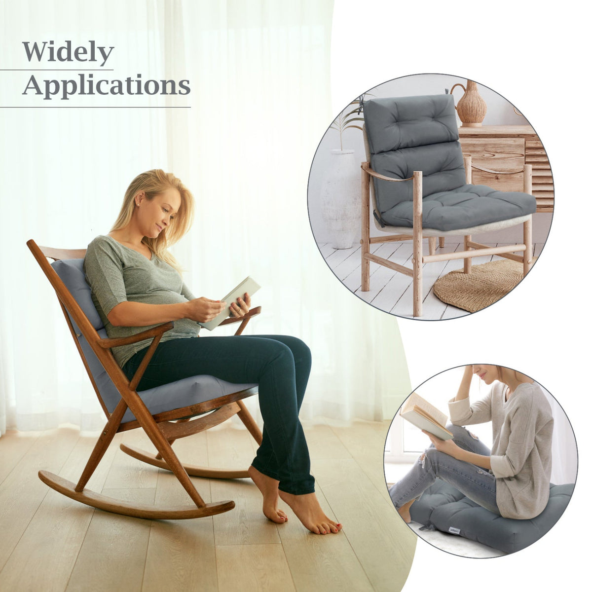 Set of 2 High Back Chair Cushion with Adjustable Height-Gray