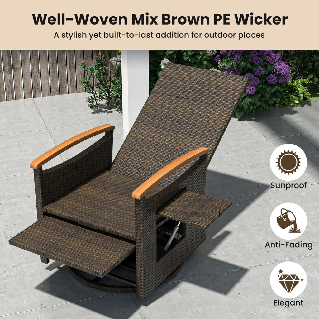 Set of 2 Wicker Swivel Recliners with Footrests and Headrests, Dark Gray