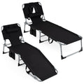 Set of 2 Folding Tanning Chairs with Face Holes and Side Pockets, Black