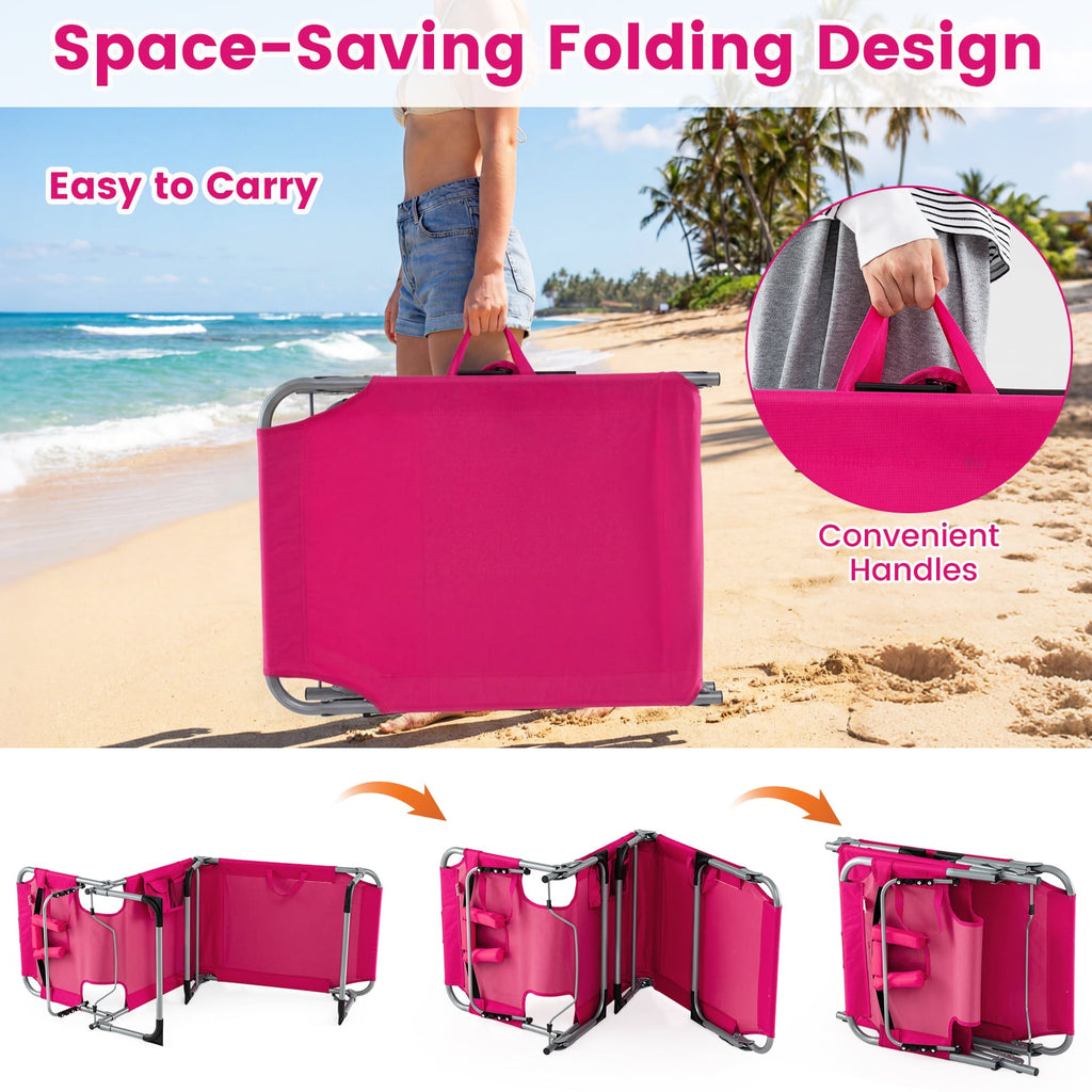Set of 2 Folding Tanning Chairs with Face Holes and Arm Cut Outs, Pink