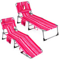 Set of 2 Folding Tanning Chairs with 8 Lounging Positions, Pink Stripe