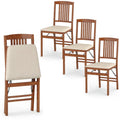 Set of 4 Folding Dining Chairs with Padded Seat and Slat Back, Walnut Rubber Wood